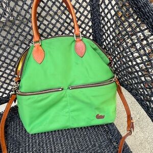 Dooney & Bourke Green and Brown Satchel with Leather Trim